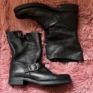 Frye Black Leather Combat Boots
